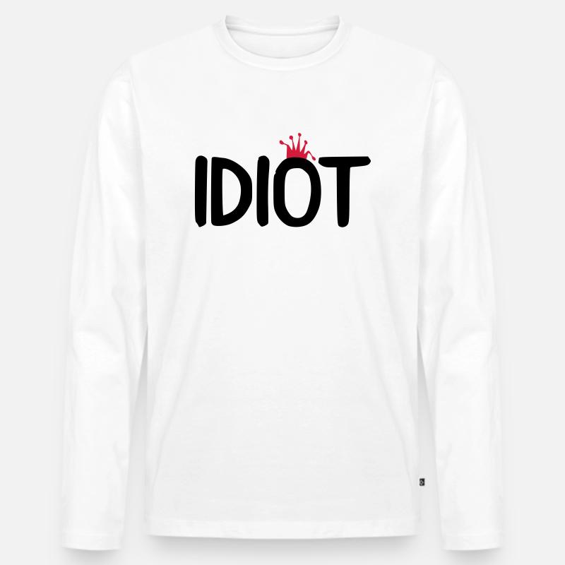 idiot krone - Männer Premium Bio Langarmshirt - Weiß
