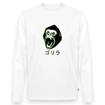 Gorilla Japan Neon Green - Men's Premium Organic Long Sleeve Shirt - white - Front - Nico (187cm)