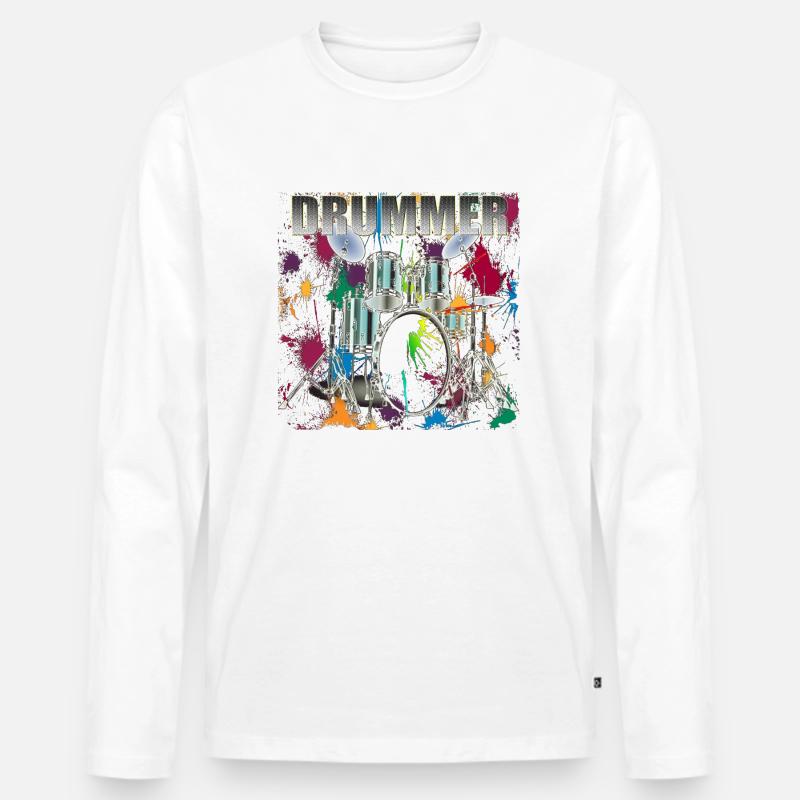 Drummer Art Design Silver Text - Männer Premium Bio Langarmshirt - Weiß