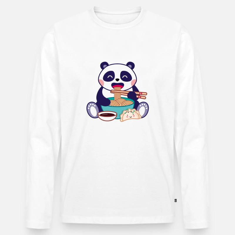 Panda mit Ramensuppe - Männer Premium Bio Langarmshirt - Weiß