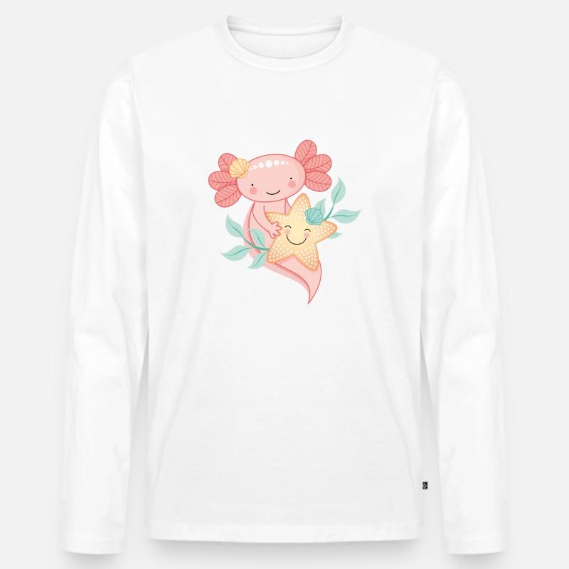 Axolotl mit Seestern - Männer Premium Bio Langarmshirt - Weiß