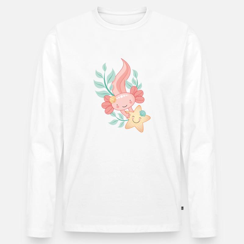 Axolotl mit Seestern - Männer Premium Bio Langarmshirt - Weiß