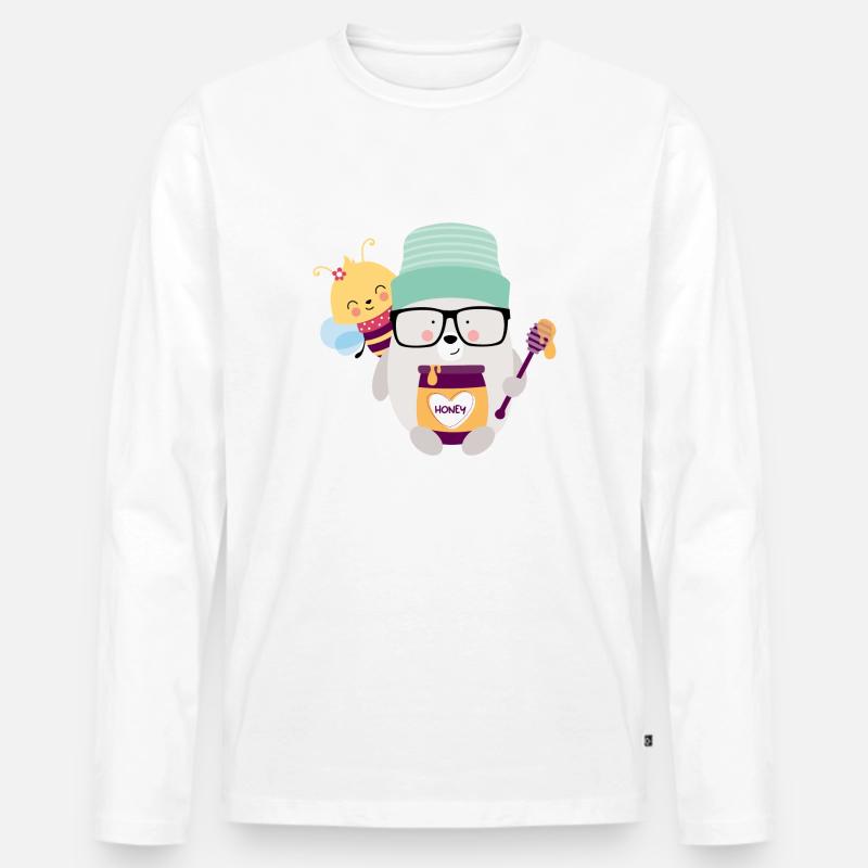 Bär mit Biene - Männer Premium Bio Langarmshirt - Weiß