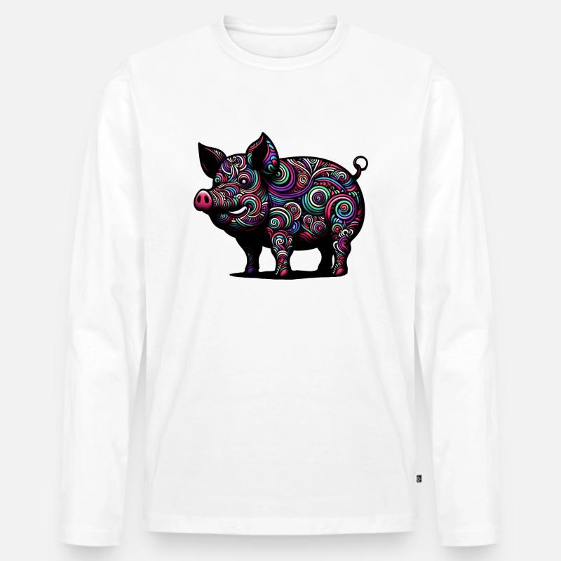 Buntes Schwein - Männer Premium Bio Langarmshirt - Weiß