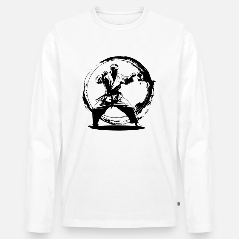 Karate Mann Silhouette - Männer Premium Bio Langarmshirt - Weiß
