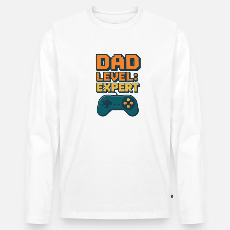 Dad Level: Expert – Controller - Männer Premium Bio Langarmshirt - Weiß