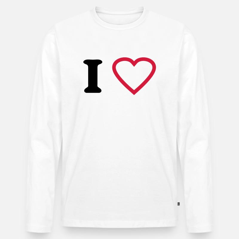 i love - Maglia a manica lunga ecologica premium da uomo - bianco
