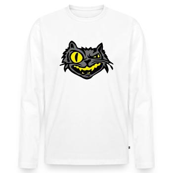 tête de chat en colère - T-shirt manches longues Premium bio Homme - blanc - Devant - Nico (187cm)