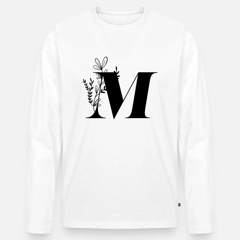 Buchstabe Floral M - Männer Premium Bio Langarmshirt - Weiß
