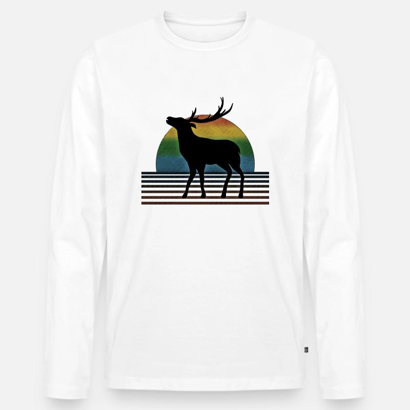 Hirsch - Männer Premium Bio Langarmshirt - Weiß