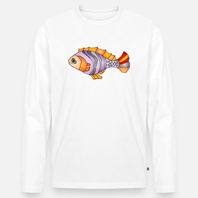 Fisch - Männer Premium Bio Langarmshirt - Weiß