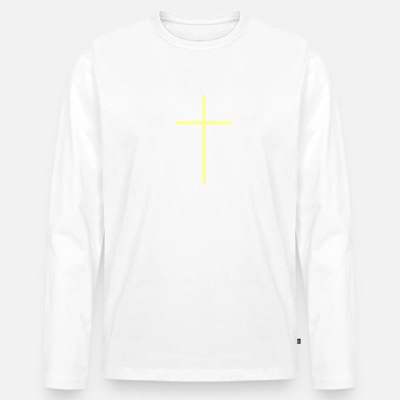 Grace | großes Kreuz - Männer Premium Bio Langarmshirt - Weiß