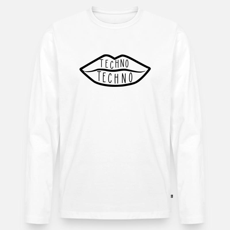 Techno auf den Lippen - Männer Premium Bio Langarmshirt - Weiß