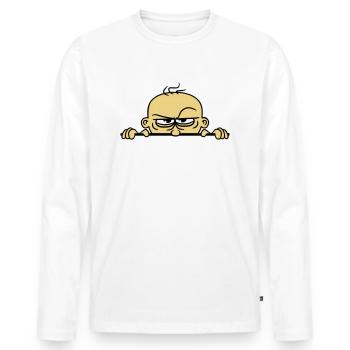boeses gesicht verstecken mauer schild lustig comi - Männer Premium Bio Langarmshirt - Weiß - Vorne - Nico (187cm)