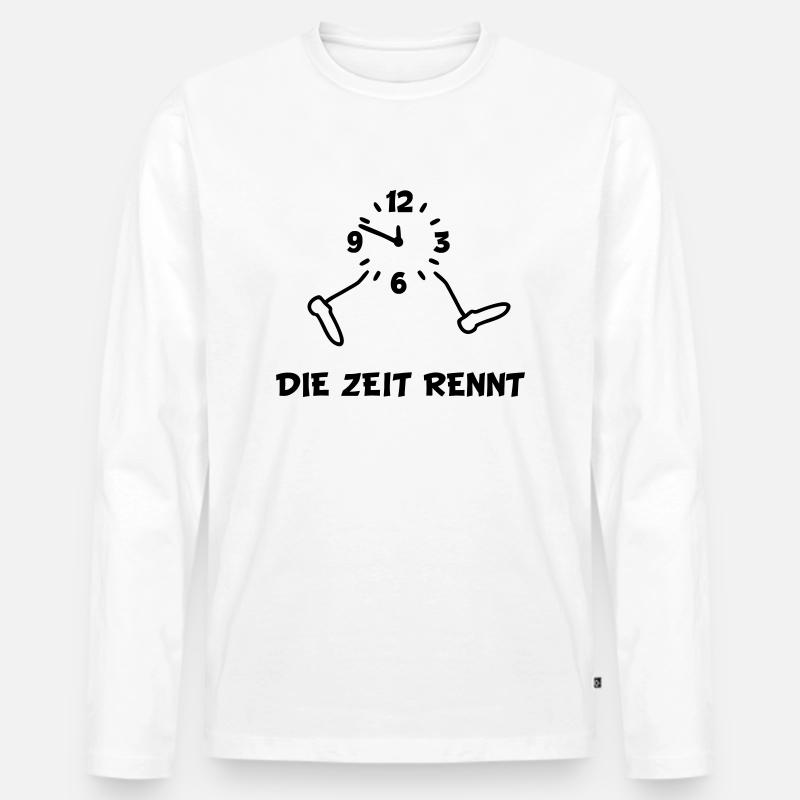 Uhr - Zeit Rennt - Männer Premium Bio Langarmshirt - Weiß