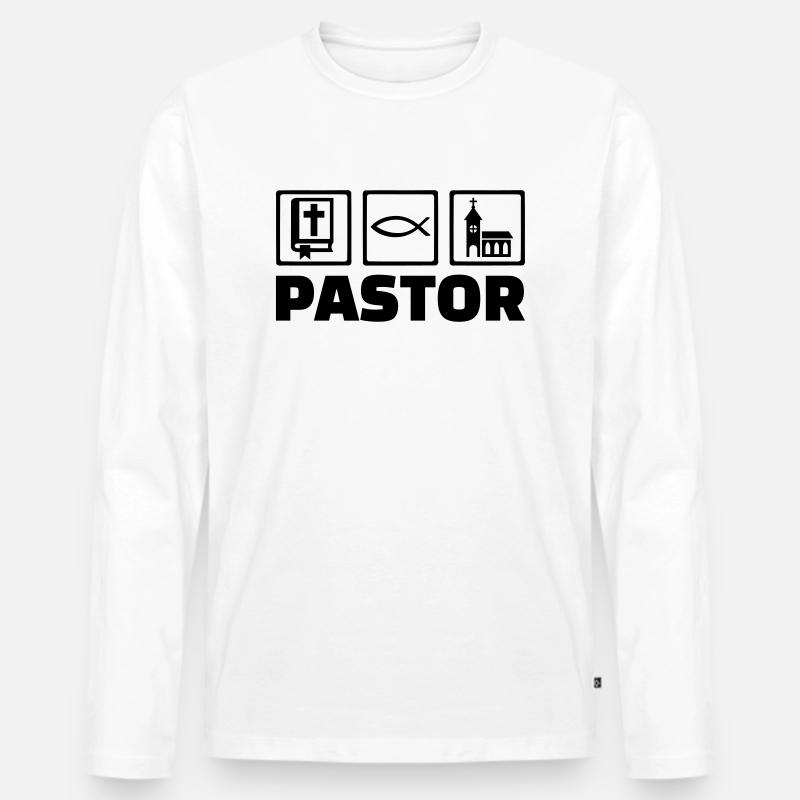 Pastor - Männer Premium Bio Langarmshirt - Weiß