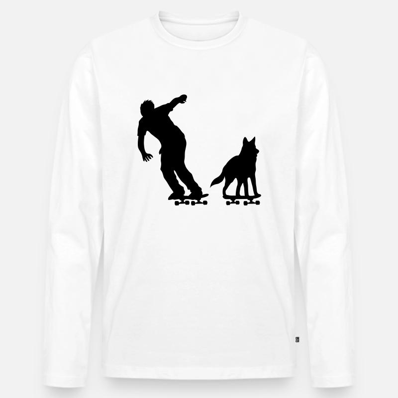 Skater mit Hund - Männer Premium Bio Langarmshirt - Weiß
