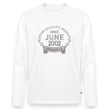 Seit Juni 2002 - Männer Premium Bio Langarmshirt - Weiß - Vorne - Nico (187cm)