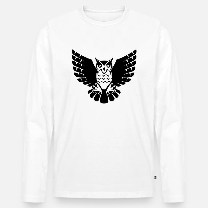 Eule - Männer Premium Bio Langarmshirt - Weiß