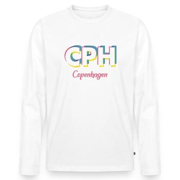 Copenhague - CPH - Copenhague - Dänemark - Danemark - T-shirt manches longues Premium bio Homme - blanc - Devant - Nico (187cm)