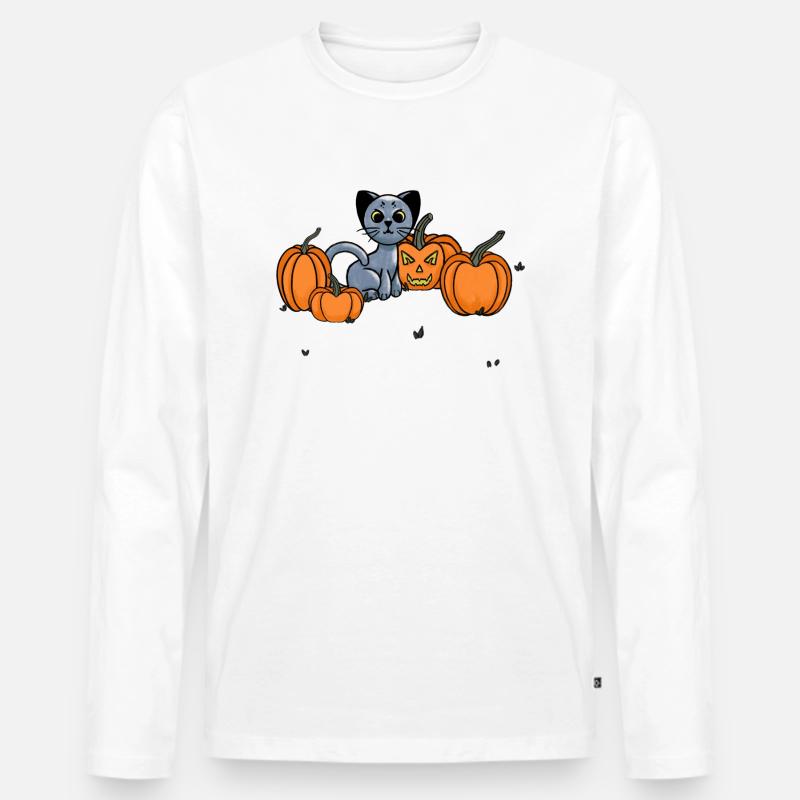 Midnight Cat - Männer Premium Bio Langarmshirt - Weiß