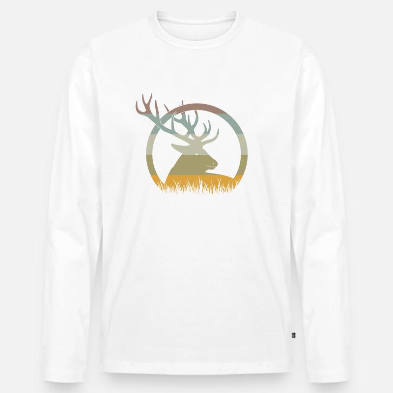 Hirsch - Männer Premium Bio Langarmshirt - Weiß