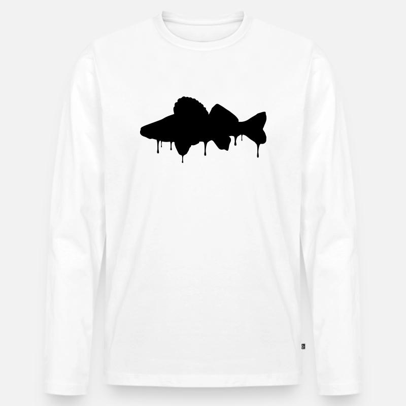 Zander Graffiti black - Anglershirt - Männer Premium Bio Langarmshirt - Weiß