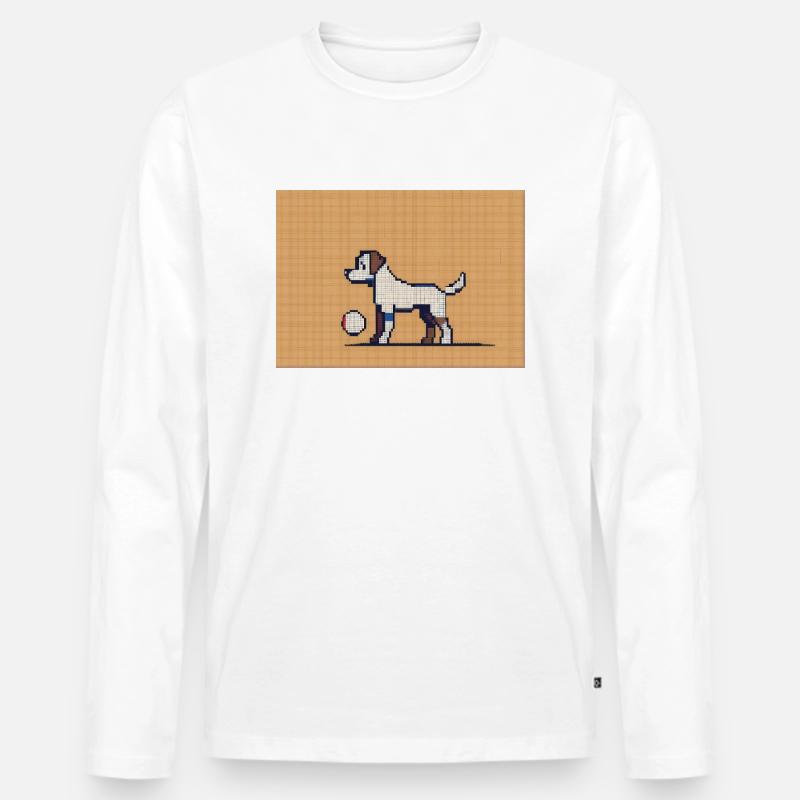 Pixel-Hund - Männer Premium Bio Langarmshirt - Weiß