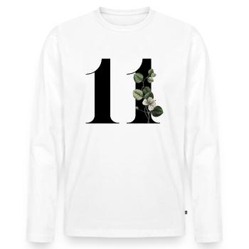 Numéro 11 floral vert -11e anniversaire floral - T-shirt manches longues Premium bio Homme - blanc - Devant - Nico (187cm)