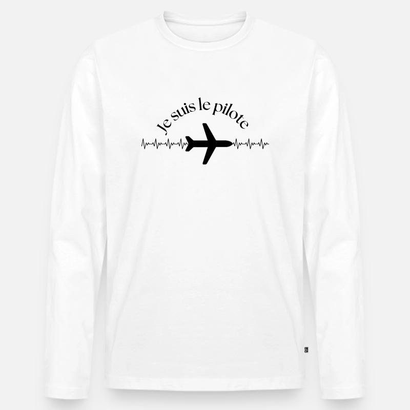 Ich bin der Pilot - Männer Premium Bio Langarmshirt - Weiß