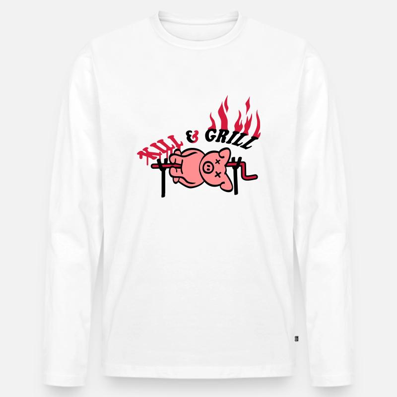 Kill And Grill Pig - Männer Premium Bio Langarmshirt - Weiß