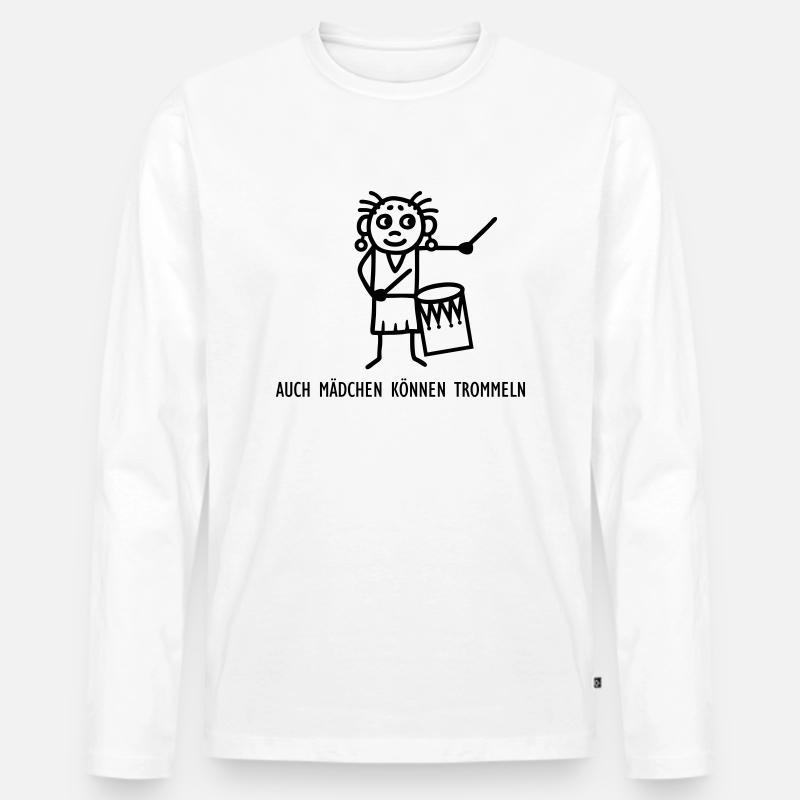 Mädchen können trommeln - Männer Premium Bio Langarmshirt - Weiß