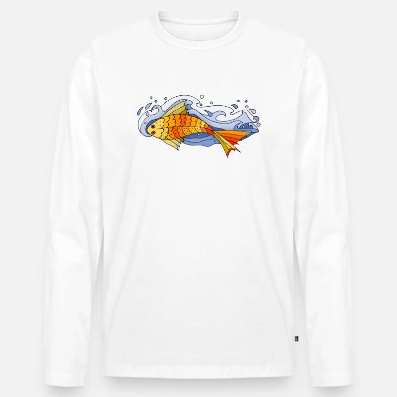 Fisch - Männer Premium Bio Langarmshirt - Weiß