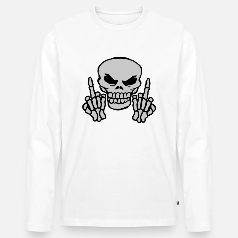 Mittelfinger zeigen böser Schädel - Männer Premium Bio Langarmshirt - Weiß