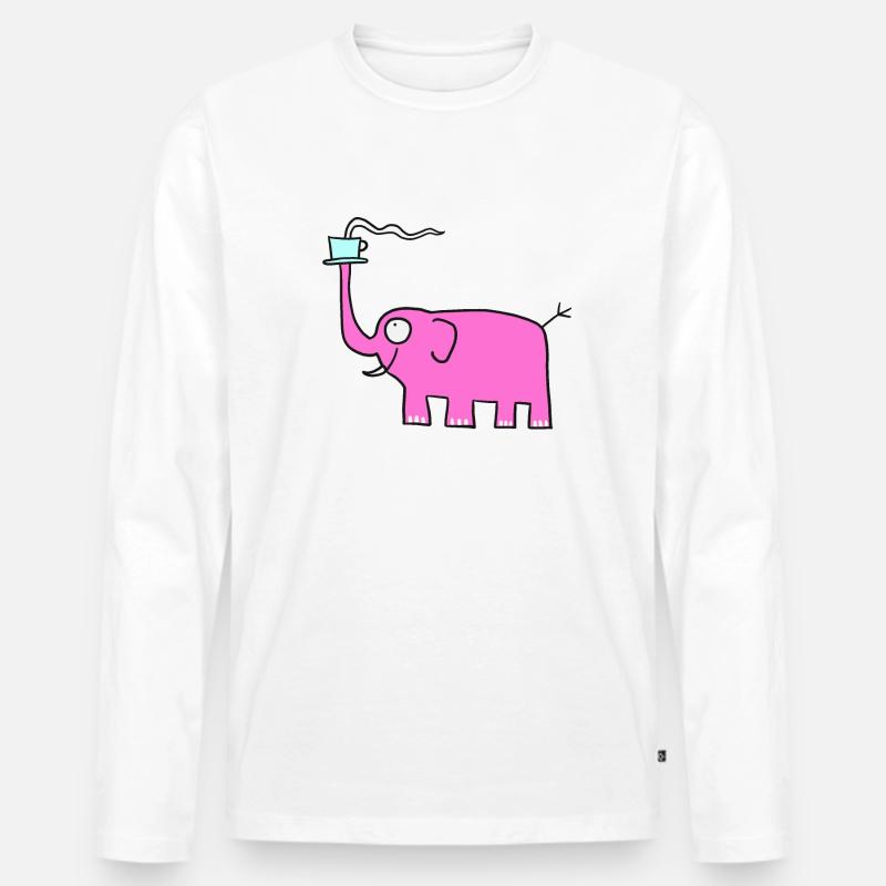 Rosa Elefant mit Kaffee - Männer Premium Bio Langarmshirt - Weiß