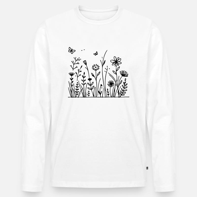 Blumenwiese mit Schmetterling - Männer Premium Bio Langarmshirt - Weiß