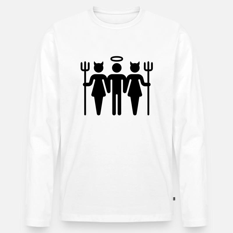 Devil-Cherub-Devil / Teufel-Engel-Teufel (M) - Men's Premium Organic Long Sleeve Shirt - white