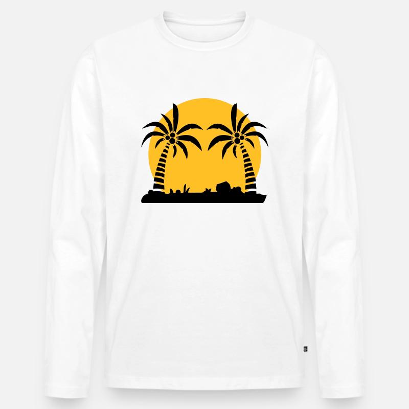 island_palm_sunset_ve2 - Männer Premium Bio Langarmshirt - Weiß