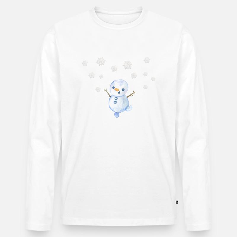 Schneemann mit Schneeflocken - Männer Premium Bio Langarmshirt - Weiß