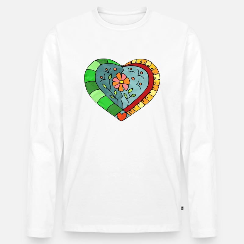 Herz - Männer Premium Bio Langarmshirt - Weiß