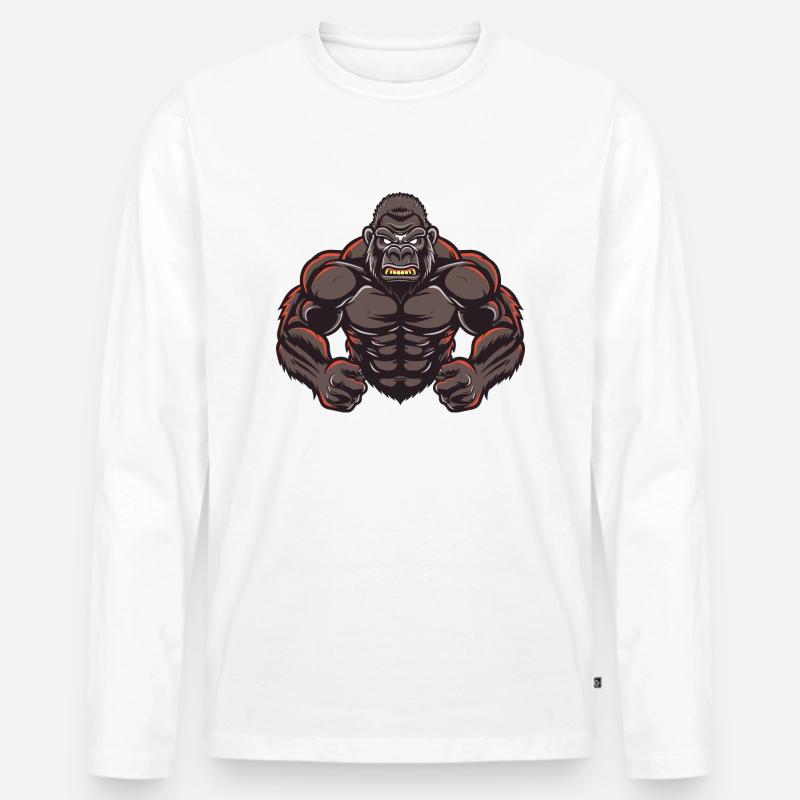 Gorilla Stark Comic - Männer Premium Bio Langarmshirt - Weiß