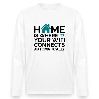 home is where your wifi connects automatically - Men's Premium Organic Long Sleeve Shirt - white - Front - Nico (187cm)