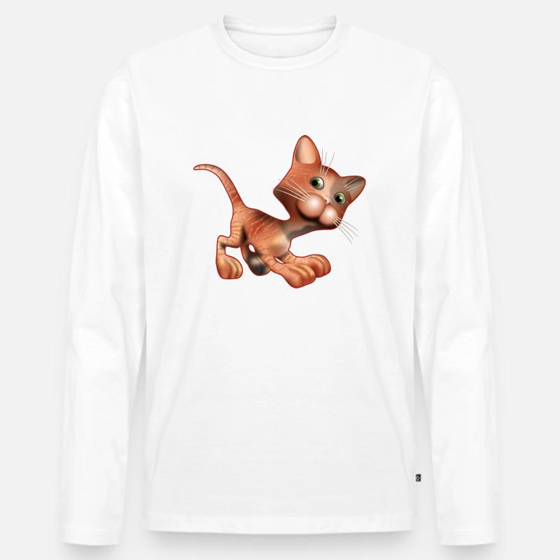 3D Katze - Männer Premium Bio Langarmshirt - Weiß