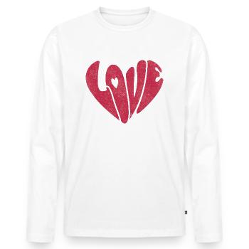 Love Heart Retro - Männer Premium Bio Langarmshirt - Weiß - Vorne - Nico (187cm)