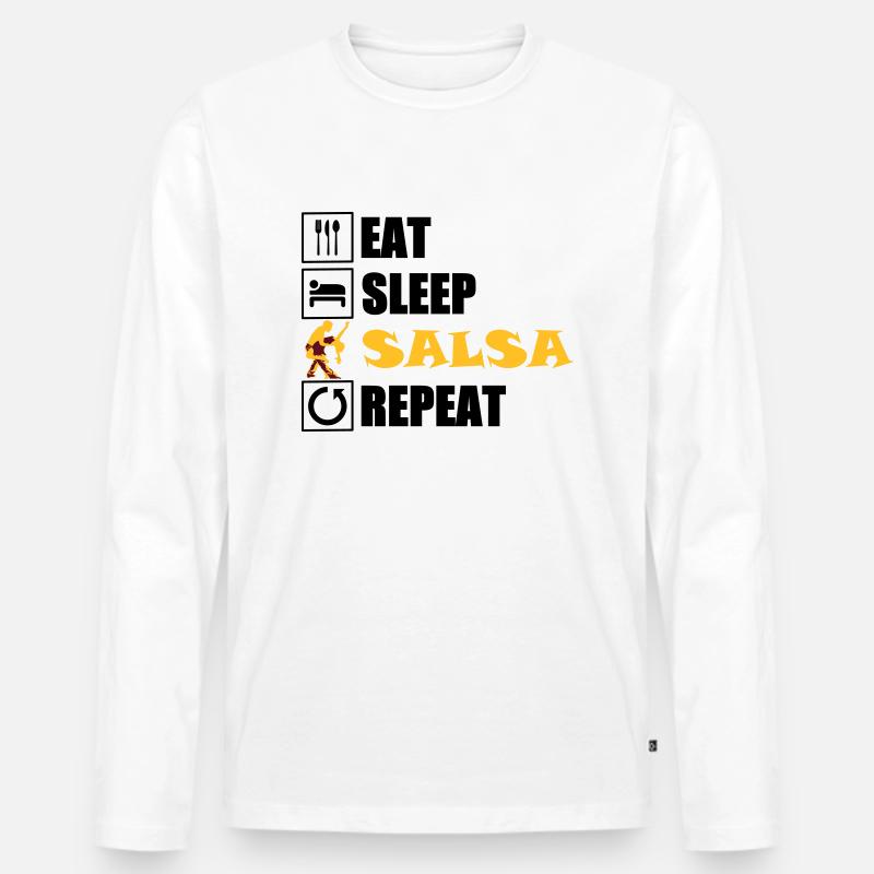 eat sleep SALSA repeat - Männer Premium Bio Langarmshirt - Weiß
