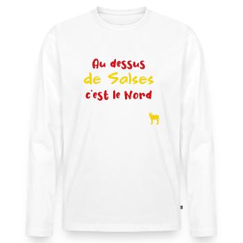 Au dessus de Salses c'est le Nord - T-shirt manches longues Premium bio Homme - blanc - Devant - Nico (187cm)