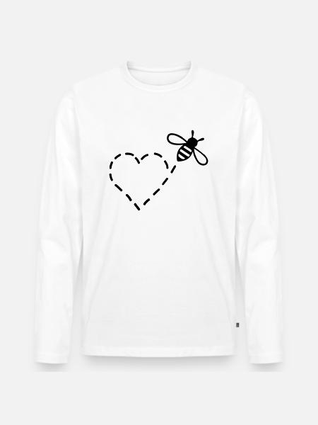 Biene mit Herz-Flugbahn - Männer Premium Bio Langarmshirt - Weiß