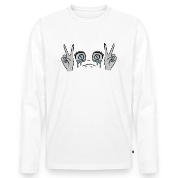 Female Victory Hand Signal Girl - Men's Premium Organic Long Sleeve Shirt - white - Front - Nico (187cm)