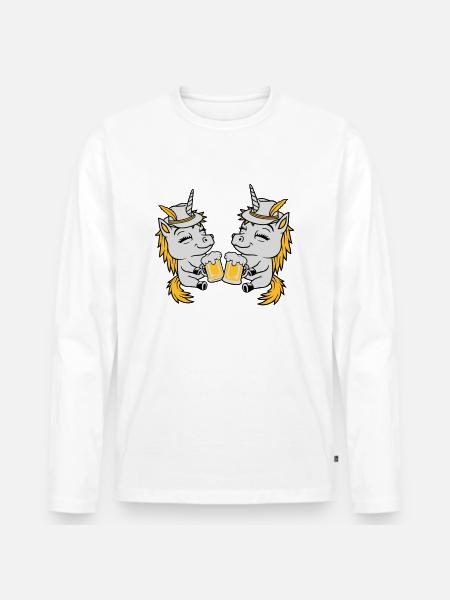 Einhorn Freunde Bier Anstoßen - Männer Premium Bio Langarmshirt - Weiß