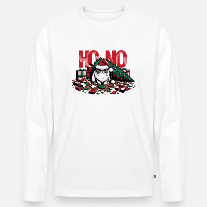 Ho No Cat Chritmas - Männer Premium Bio Langarmshirt - Weiß